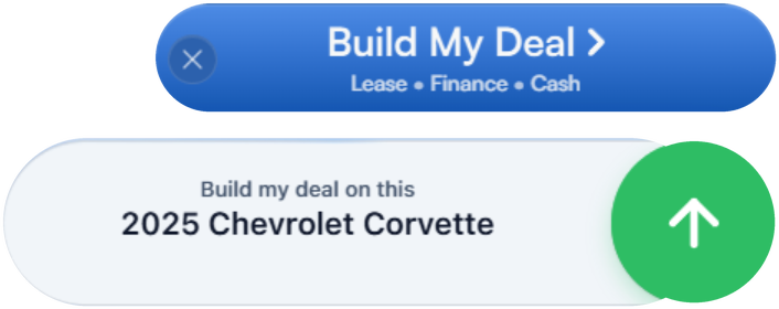 Build My Deal banner: lease, finance, or cash on a 2025 Chevrolet Corvette