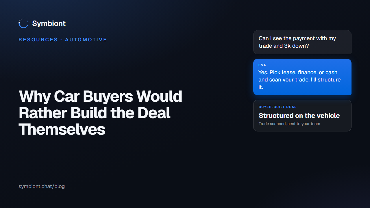 A shopper structuring their own deal on a dealership website at night, choosing payment type, down payment and term before talking to a salesperson